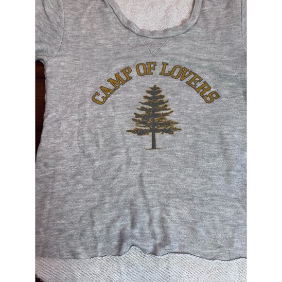 Camp Of Lovers Short Sleeve Sweatshirt Top A Fine Line Gray Cut Off Hem XS - Picture 2 of 10